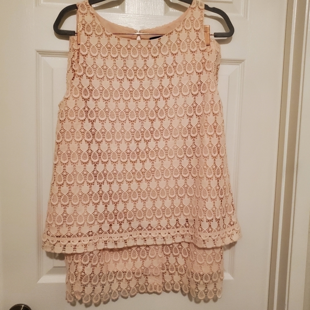 Ann Taylor 2 Piece Lace Pink Skirt Sz 10 with Sleeveless Top Sz M